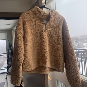 Tan Teddy Quarter Zip Sweater